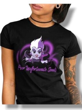 Disney Women’s Ursula Poor Unfortunate Souls Halloween Short Sleeve Black Top
